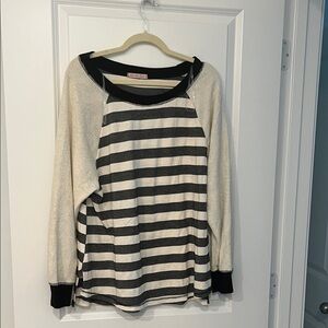 NWOT Ces Femme Black and Cream Striped Top
